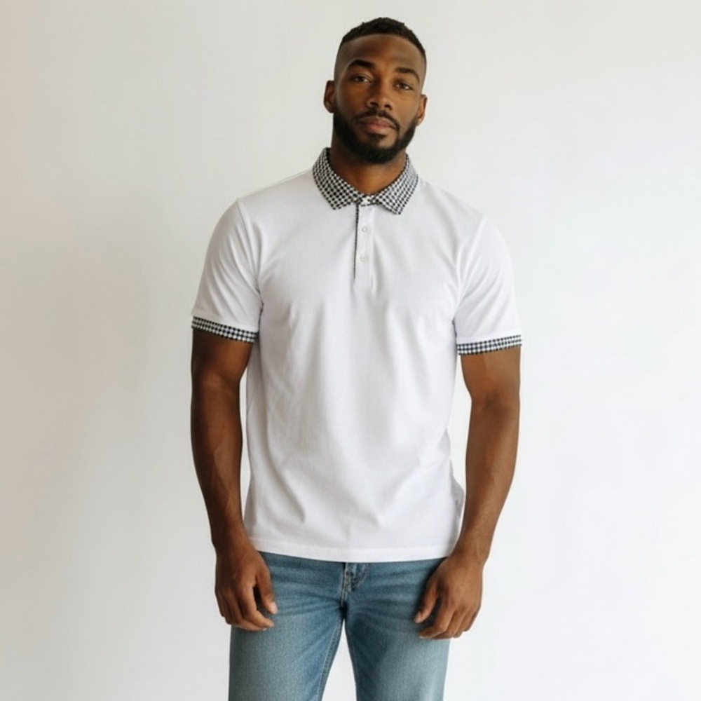 Ben Sherman Cotton Polo w/ Gingham Plaid Collar